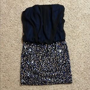 As U Wish Strapless Dress - Black and Blue Sequin